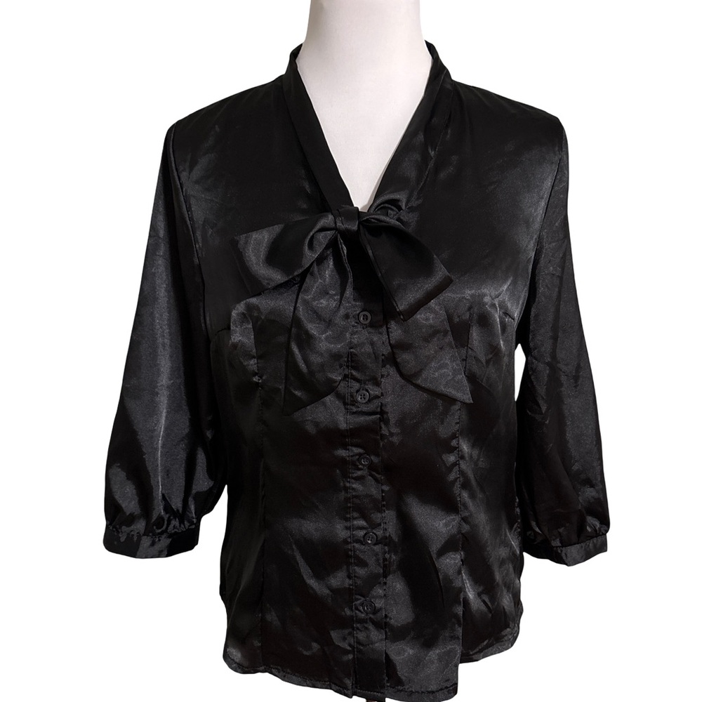 The Limited Black Satin Blouse with Bow